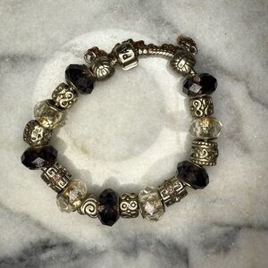 Pandora RETIRED Purple and Crystal Bead Charm Bracelet